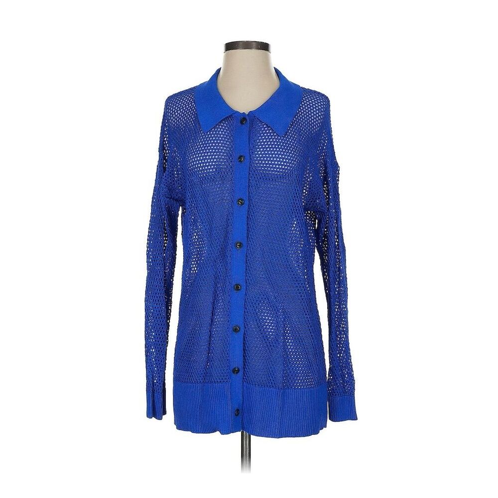 Rag & Bone Leah Women's Stretchy Cardigan Sweater Blue Size S Open-Knit Collared